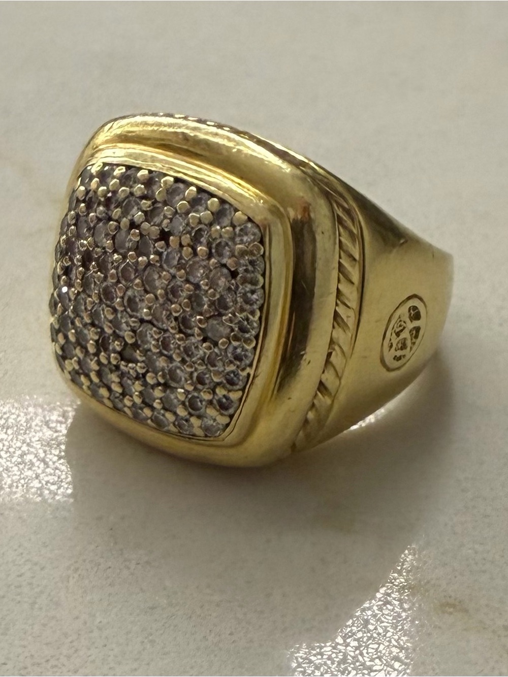 DAVID YURMAN SOLID ALBION 14K Gold Pave Stone Signet Ring SZ 6